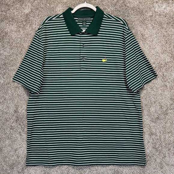Masters Collection Polo Shirt Men XL Green Striped Pima Cotton Augusta Logo Golf - Picture 1 of 9